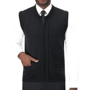 COBMEX Men’s Black Crew Neck Zip Front Knit Vest 4XL